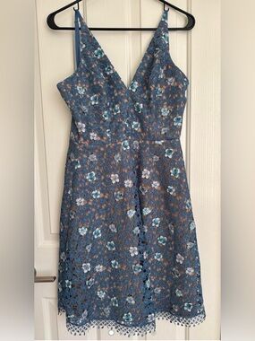 Dress the Population Blue Floral Lace A-Line Dress